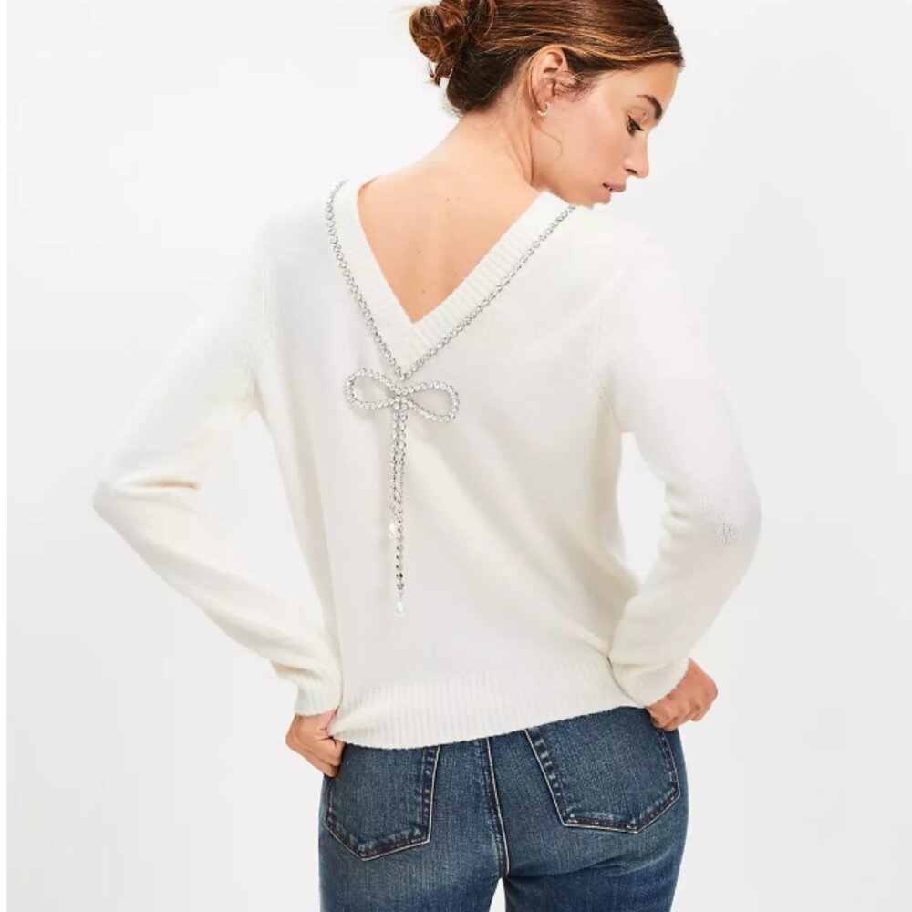 Loft Reversible Jeweled Bow Sweater Size M